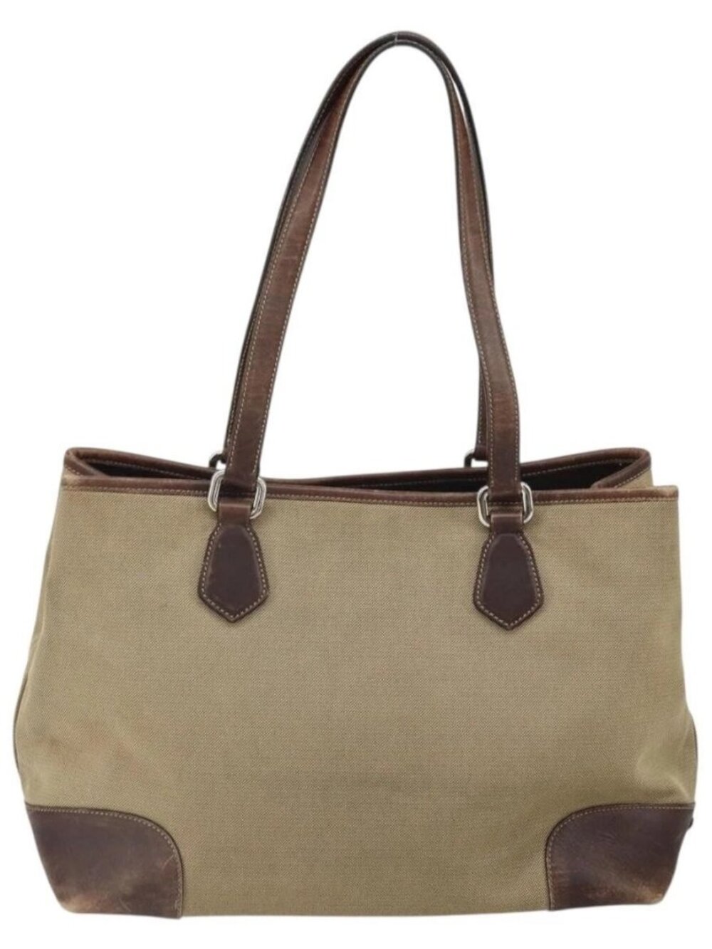PRADA Tote Bag Canvas Beige Silver Auth 162142 - Picture 3 of 16